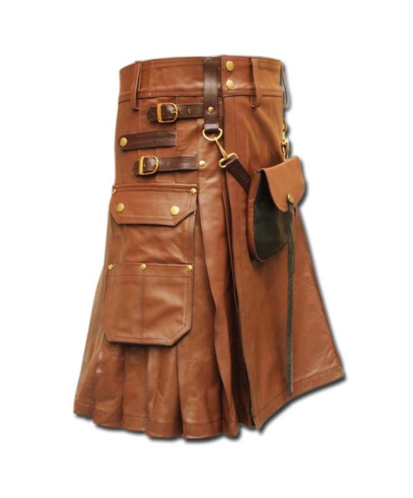 Celtic Leather Kilt with Leather Sporran - Scottish Kilt Collection