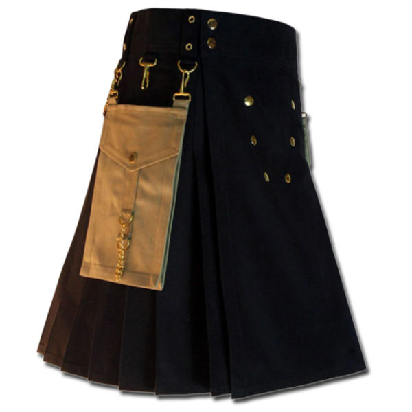 Contrast Pocket Kilt for Royal Men black