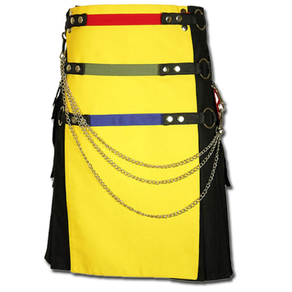 Fashion Kilt with Multi Color Pockets yellow black1