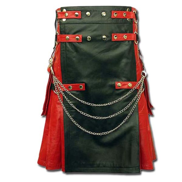 Red & Black Leather Fashion Kilt-1