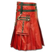 Red & Black Leather Fashion Kilt-3