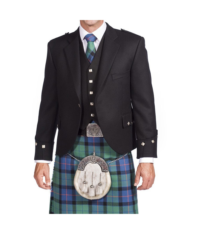 Black Argyle Jacket With 5 Button Vest - Scottish Kilt Collection