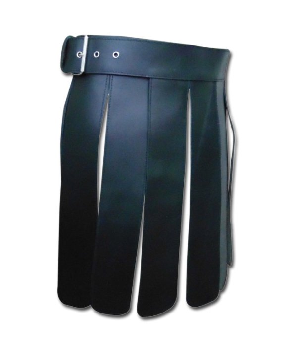 Leather Gladiator Kilt ( Real Black Leather Heavy Duty ) Scottish