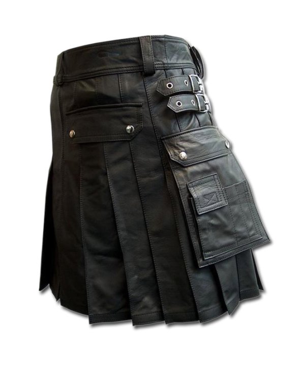 Black Leather Kilt - Scottish Kilt Collection