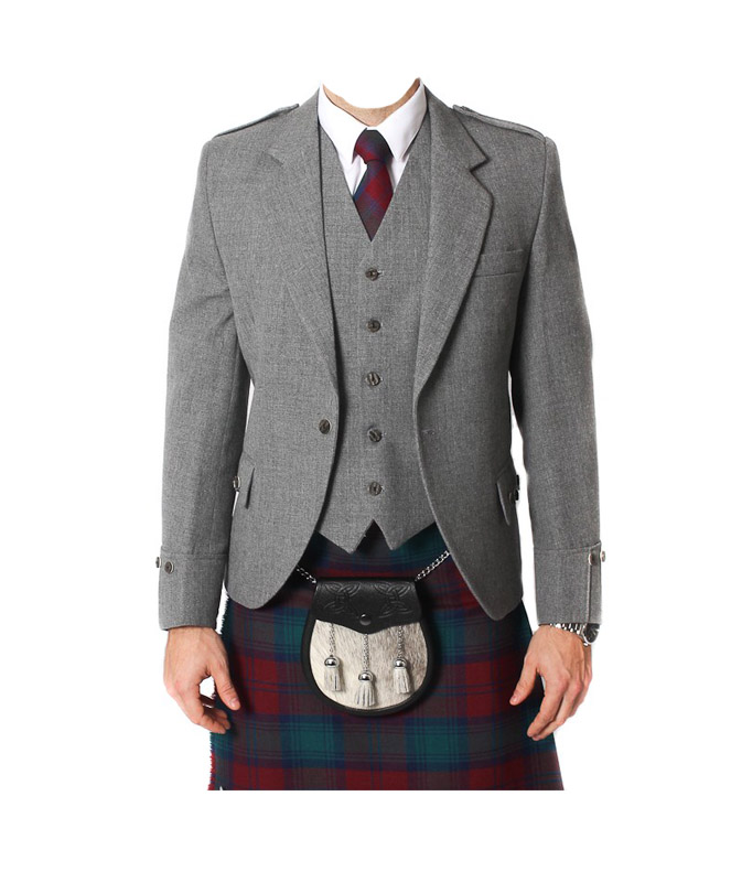 100% Wool Light Grey Argyll Argyle Kilt Jacket & Waistcoat /Vest Scottish Wedding buy Jacket