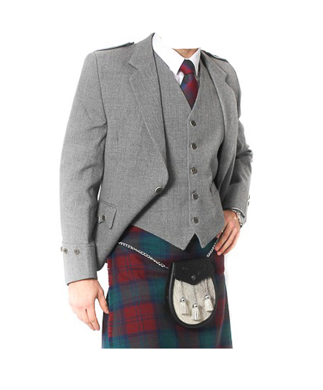Men/'s New Argyle Charcoal Tweed Kilt Jacket With Waistcoat//Vest All Sizes Custom