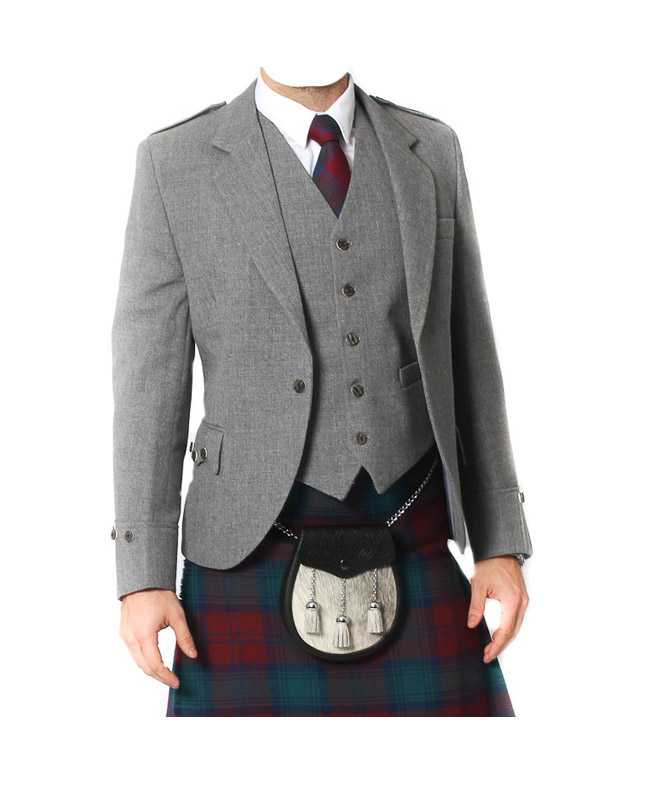 Men's New Argyle Charcoal Tweed Kilt Jacket With Waistcoat/Vest All Sizes Custom 