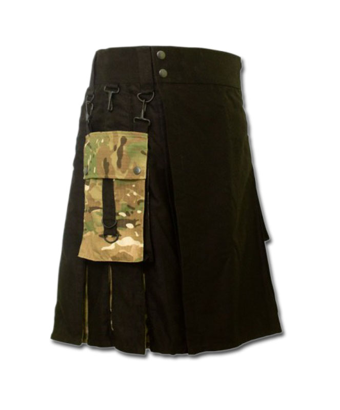 Black Camo Fashion Kilt With Box Pleats - Scottish Kilt Collection