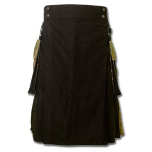 Black Camo Fashion Kilt With Box Pleats
