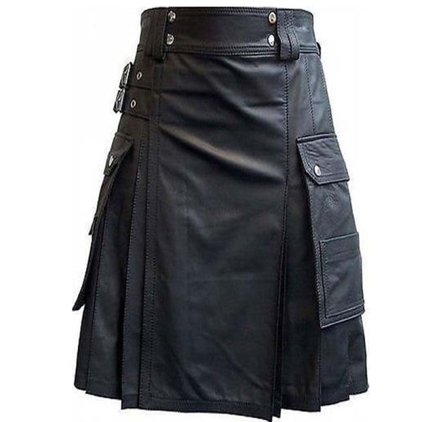 black-leather-kilt-with-twin-cargo-pockets-front