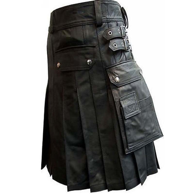 Leather Kilt with Twin Cargo Pockets - Scottish Kilt Collection