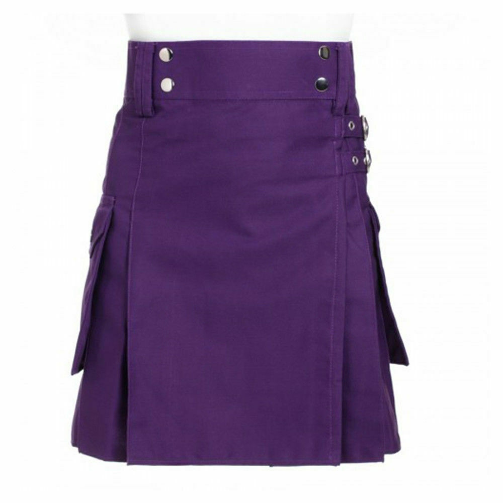 Ladies Purple Utility Scottish Kilt Skirt Cotton BNWT Free Ladies Kilt Pin Scottish Kilt Collection