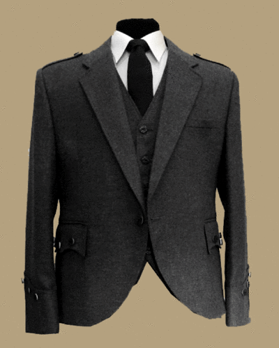 Argyll Jacket With Waistcoat ( Black Color) 100 % WOOL