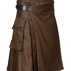 Chocolate Brown Leather Strap Utility Kilt For Active Man Kilt Wedding Kilts