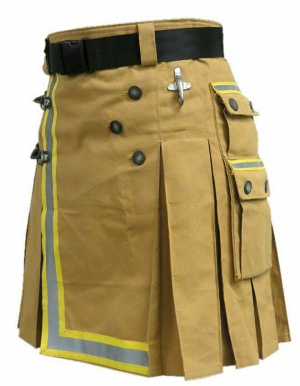 Fireman Tactical Duty Kilt Utility Khaki 100% cotton Visible Reflect04