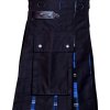 Men Hybrid Utility Kilt 100% Black Cotton with Ramsey Blue Tartan Custom Handmade02