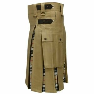 Modern Fashion Extendable Brown & Camel Tartan Tactical Fashion Kilt 100% Cotton02