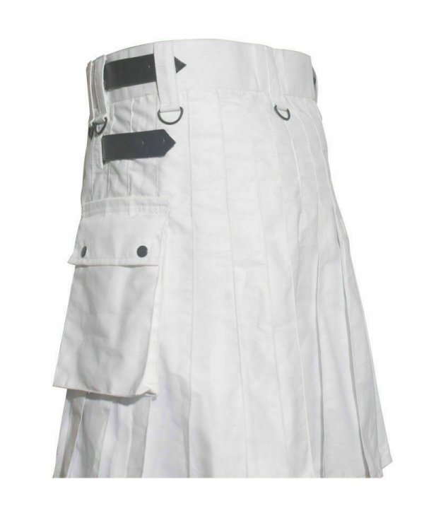 White Leather Strap Utility Kilt For Active Man Kilt Wedding Kilts