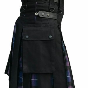 Men's Hybrid Black Cotton & Tartan (Pride Of Scotland) Utility Kilt