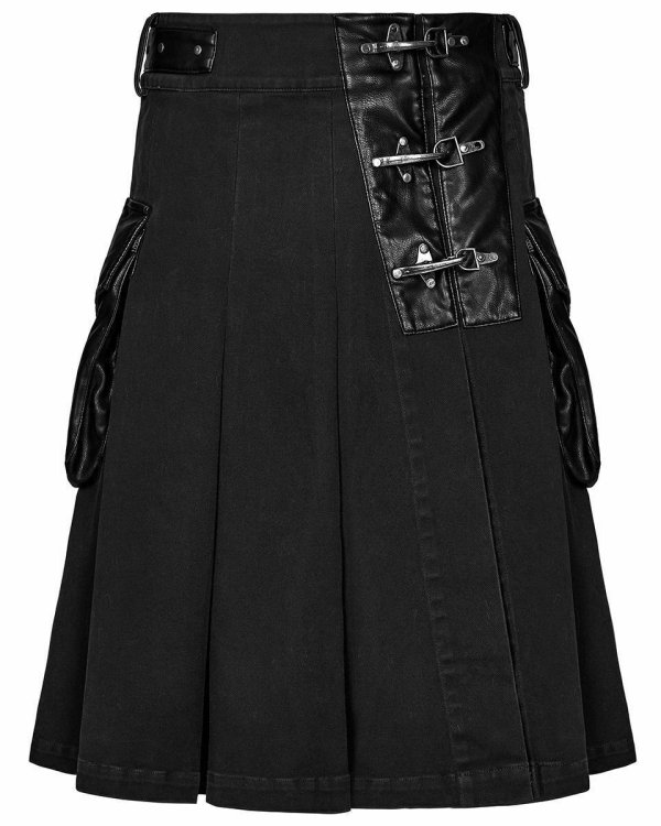 Handmade Stylish Men’s Gothic Fashion / Wedding Kilt Black Leather Pockets