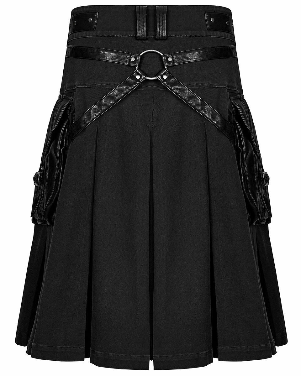 Handmade Stylish Men’s Gothic Fashion / Wedding Kilt Black Leather Pockets