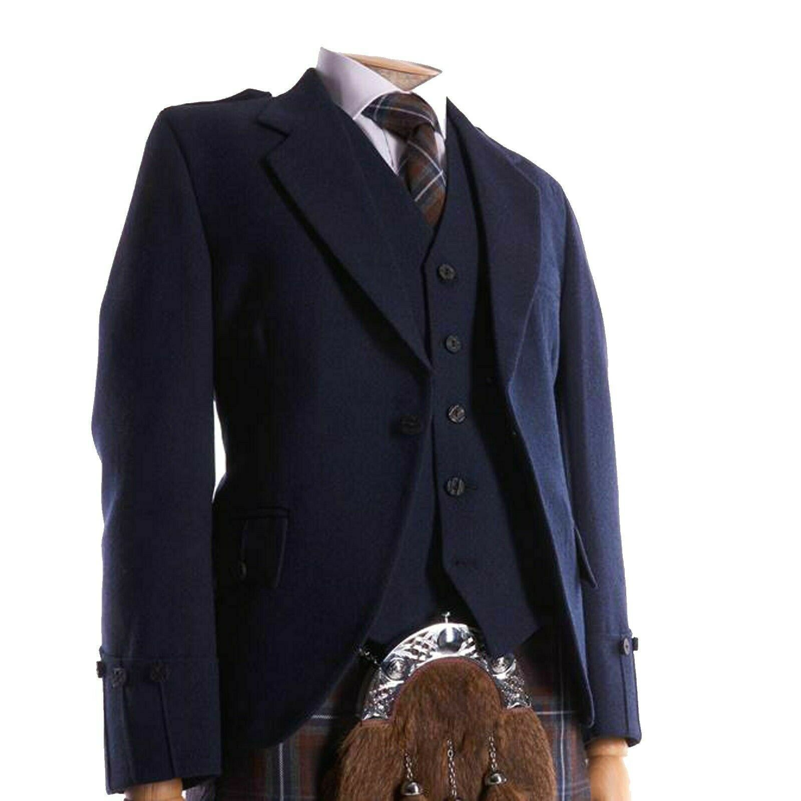 Men's Scottish Navy Blue Wool Argyle Kilt Jacket - Scottish Kilt Collection