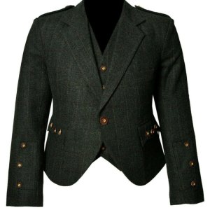 Trendy Scottish Tweed Argyle Kilt Jacket With Waistcoat Vest