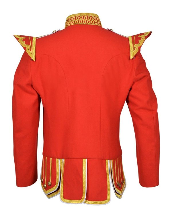 Gold Braid Trim Red Military Doublet Pipe Band Jacket