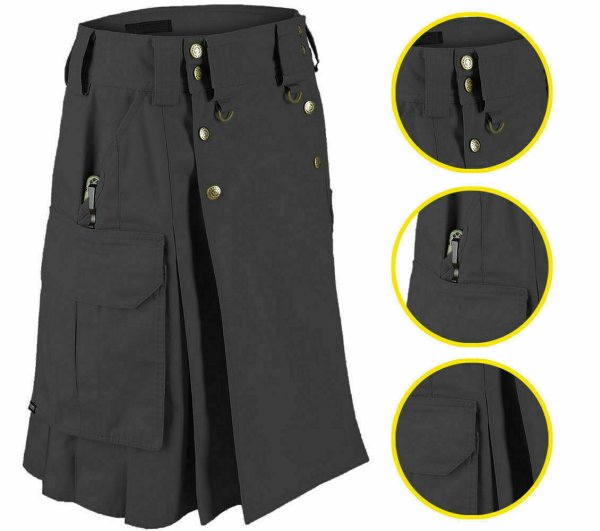 Scottish Black 511 Tactical Kilt Fashion Hybrid Utility Kilt For Men Custom Made