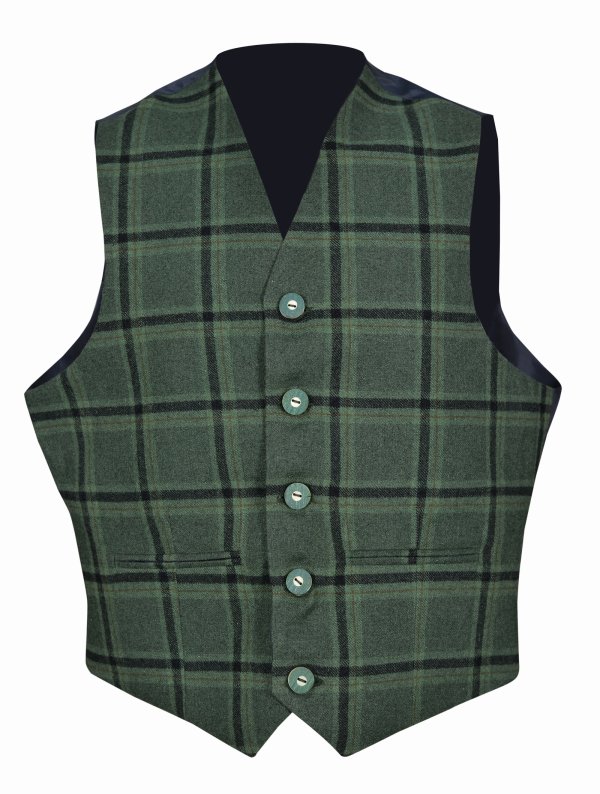 Traditional Style Lovat Green 5 Button Vest.