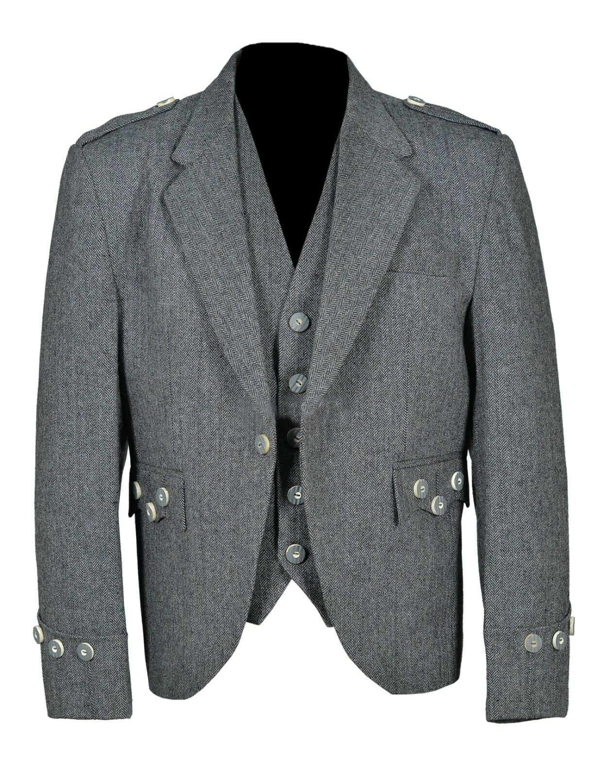 Men's Tweed Crail Highland Kilt Jacket & Vest Scottish Wedding Dress