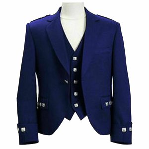 Argyle kilt Jacket & Waistcoat/Vest,Scottish Argyle Jacket Blue Blazer Wool