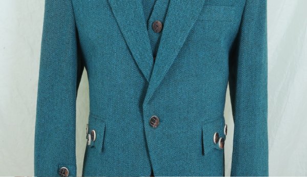 Lovat Blue tweed Argyle Kilt Jacket with Five Button Waistcoat