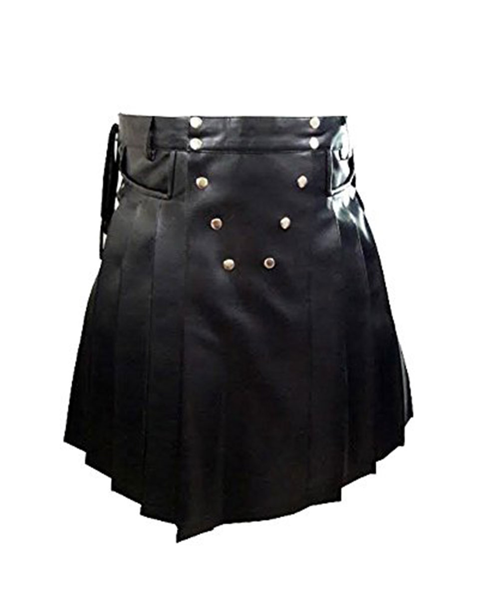 New Style Mens Black Leather Kilt Larp - Scottish Kilt Collection