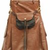 Brown Leather Utility Kilt With Sporran