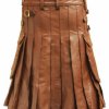 Brown Leather Utility Kilt With Sporran