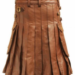 Brown Leather Utility Kilt With Sporran