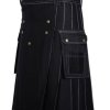 Men’s Fashion Cotton Black Utility Kilt with Bespoke Stitching