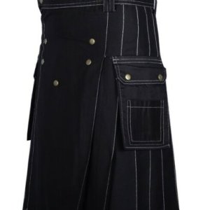 Men's Fashion Cotton Black Utility Kilt with Bespoke Stitching