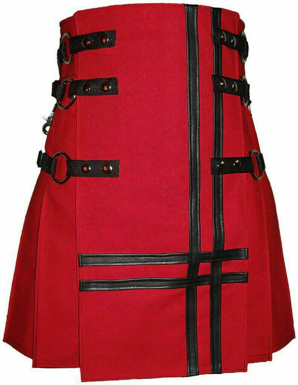 New Stylish Red Cancas 100% Cotton Fashion Utility Kilt Chain