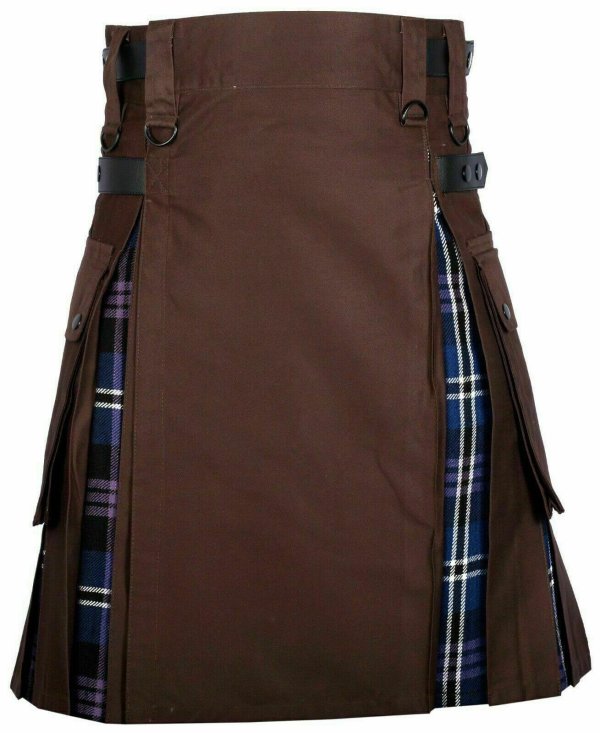 Men’s High Quality Hybrid Kilt- Brown Cotton and Heritage of Scotland Tartan