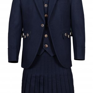 Men's Scottish Navy Blue Wool Argyle Kilt Jacket wedding dress