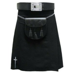 New Traditional Black Tartan kilt Custom Made Leather Strap Scottish Kilts