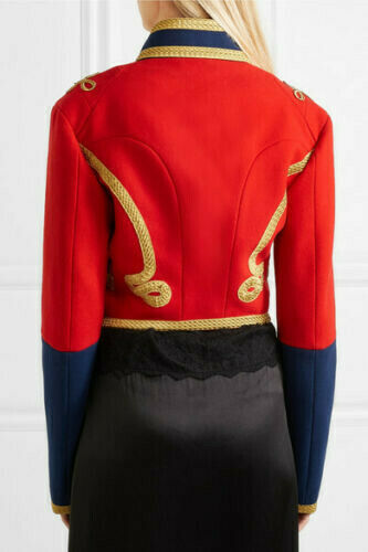 Women’s Red Embellished Wool-felt Military Officer Jacket