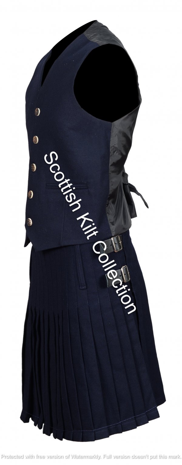 Men’s Scottish Navy Blue Wool Argyle Kilt Jacket wedding dress