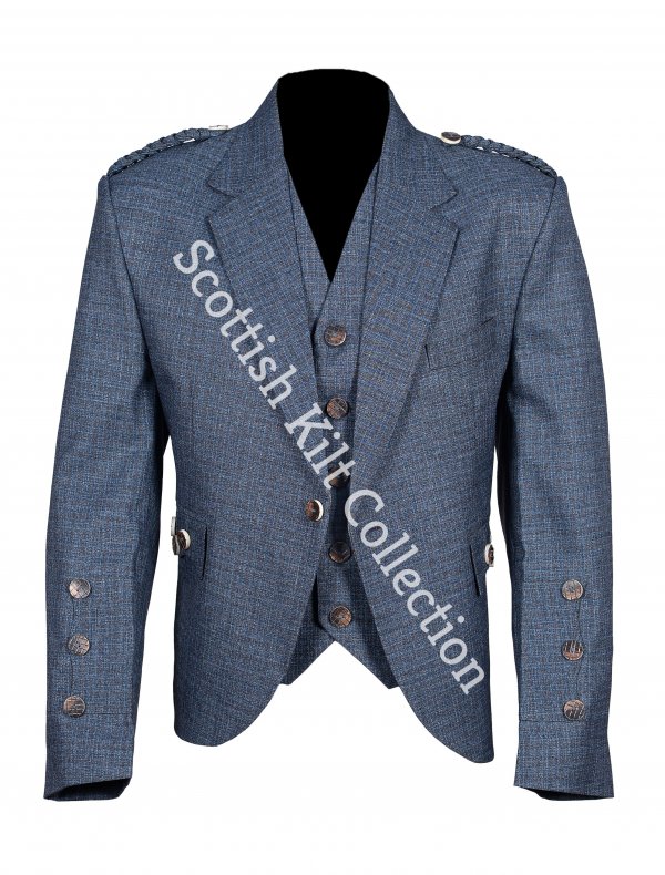 Men Gray Wool Argyle Jacket and with Five Button Waistcoat