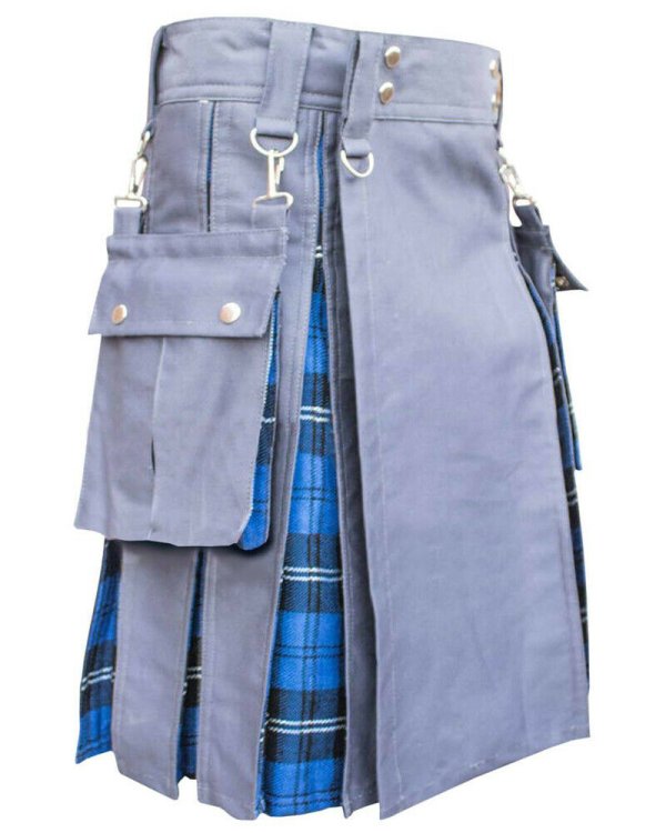 Men’s High Quality Grey Cotton Utility Hybrid Kilt