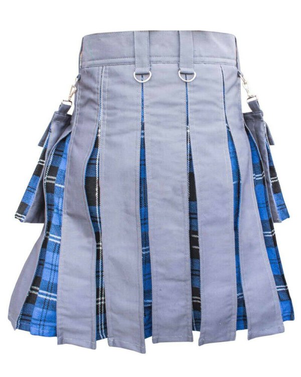 Men’s High Quality Grey Cotton Utility Hybrid Kilt