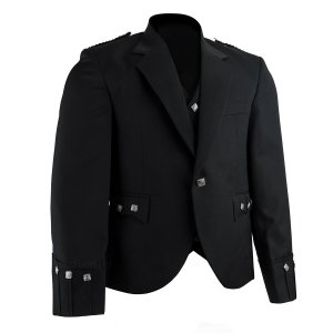 Men's Kilt Jacket Black Argyll Jacket & 5 Buttons Waistcoat
