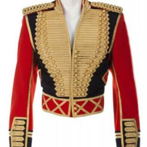 Men's Military Officer Jacket Red And Black Cotton